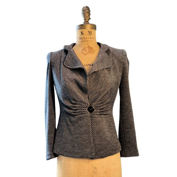 Vintage Armani Collezioni Small Jacket Black Herringbone Blazer Made in Italy - Picture 4 of 12